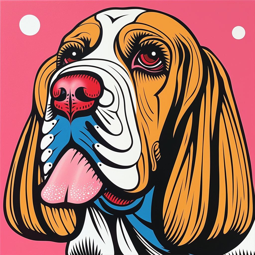basset  hound  dog  pink  background  stripes  painting  cute  pet  animal 973266