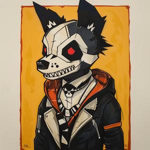 dogtooth  painting  wolf  mask  jacket  humor  whimsical  character  artistic  stylized 1071128