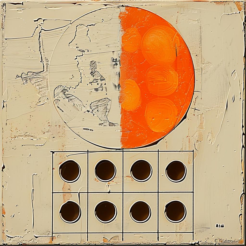 encaustic  impasto  orange  circle  tan  abstract  textured  modern  palette-knife  artwork 967132