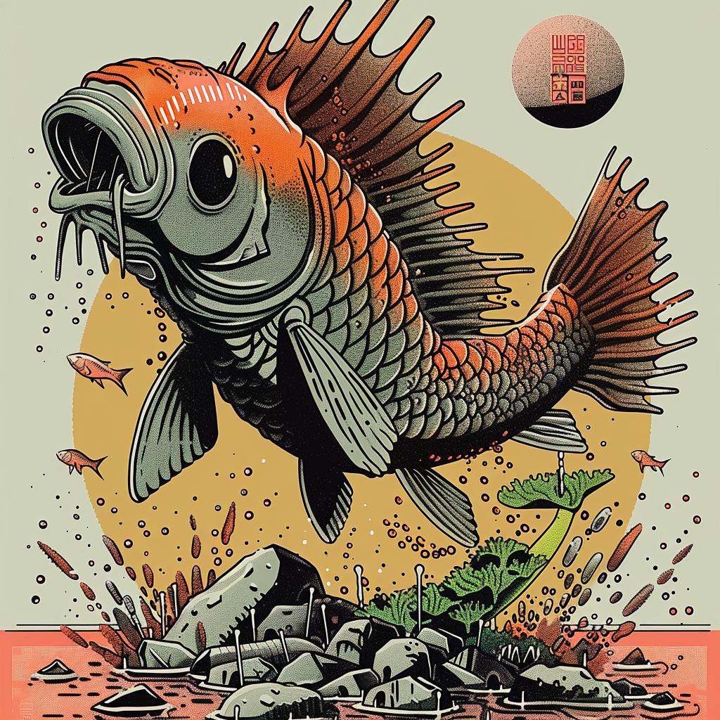 fish  large  head  body  ground  art  unusual  graphic  illustration  colorful 946988