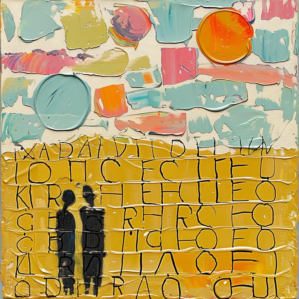 people  walking  yellow  background  encaustic  art  palette-knife  impasto  outdoor  vibrant 951030