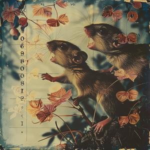 mice  branch  leaves  chromolithography  cute  animal  illustration  nature  whimsical  colorful 1040865