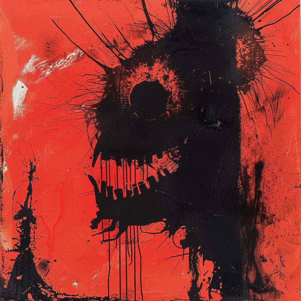 album  cover  skull  red  background  symbolist  hyper-realistic  screenprint  painting  art 1019677