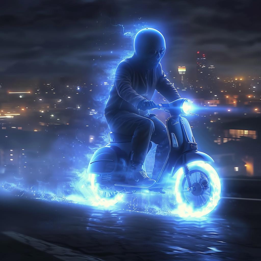 man  scooter  dark  lighting  design  surreal  art  glow  volumetric  horror 962841