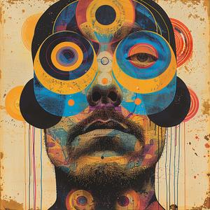 surreal  album  cover  man  colorful  eyes  circles  symbolist  risograph  hyper-realistic 1078671