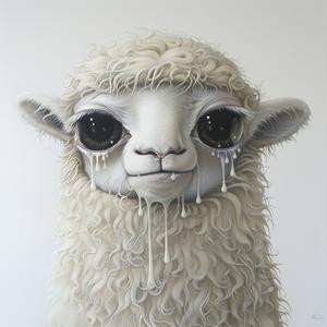 popart  sheep  chewbacca  sloth  four-eyes  dripping  fur  white  bigeyes  painting 1073973
