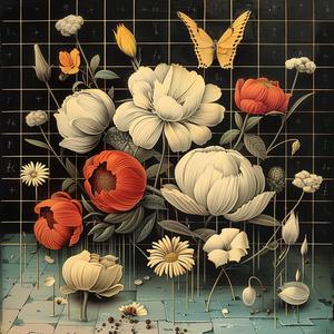 flowers  butterflies  blue  background  chromolithography  painting  vibrant  nature  artwork  details 1047537