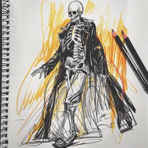 skeleton  drawing  grim  reaper  black  coat  hat  dramatic  mysterious  conceptual 1072085