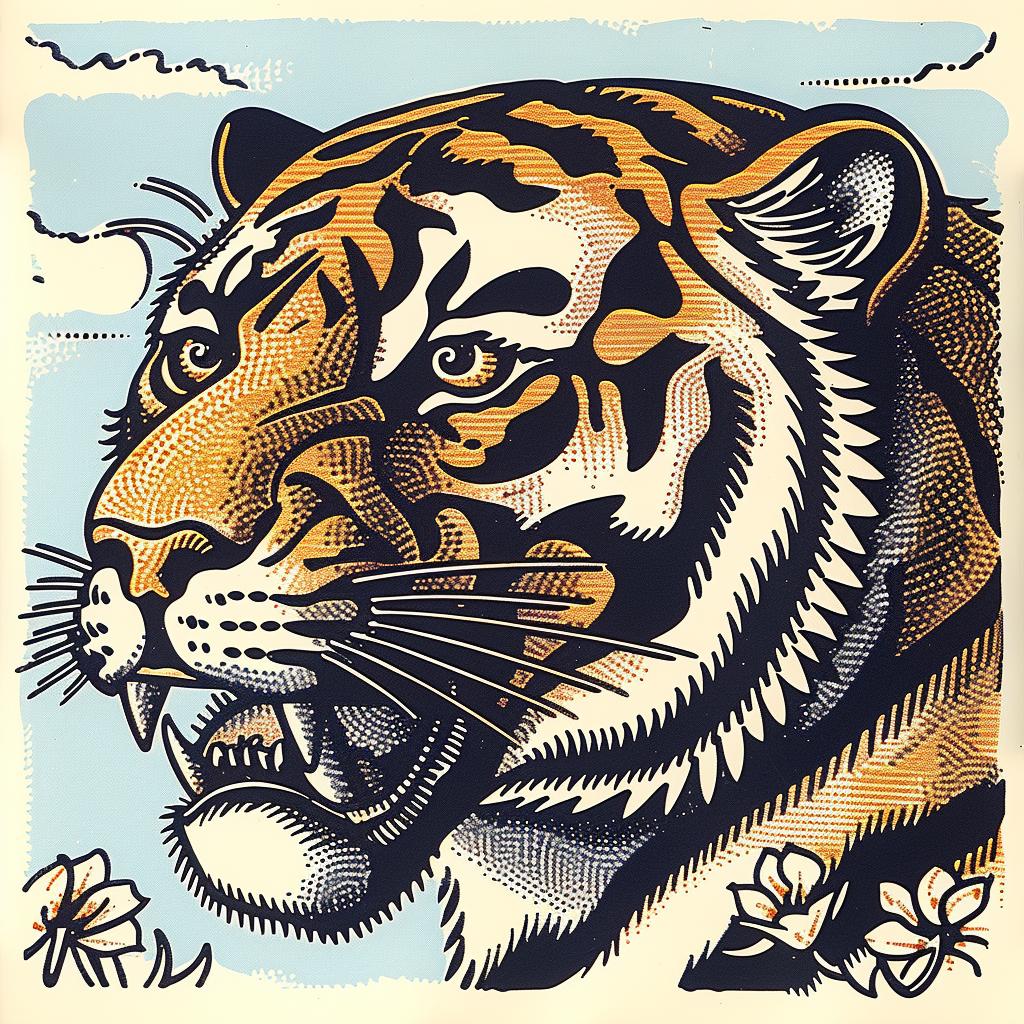 tiger  flowers  poster  art  illustration  colorful  nature  detailed  bold  stylized 1015385