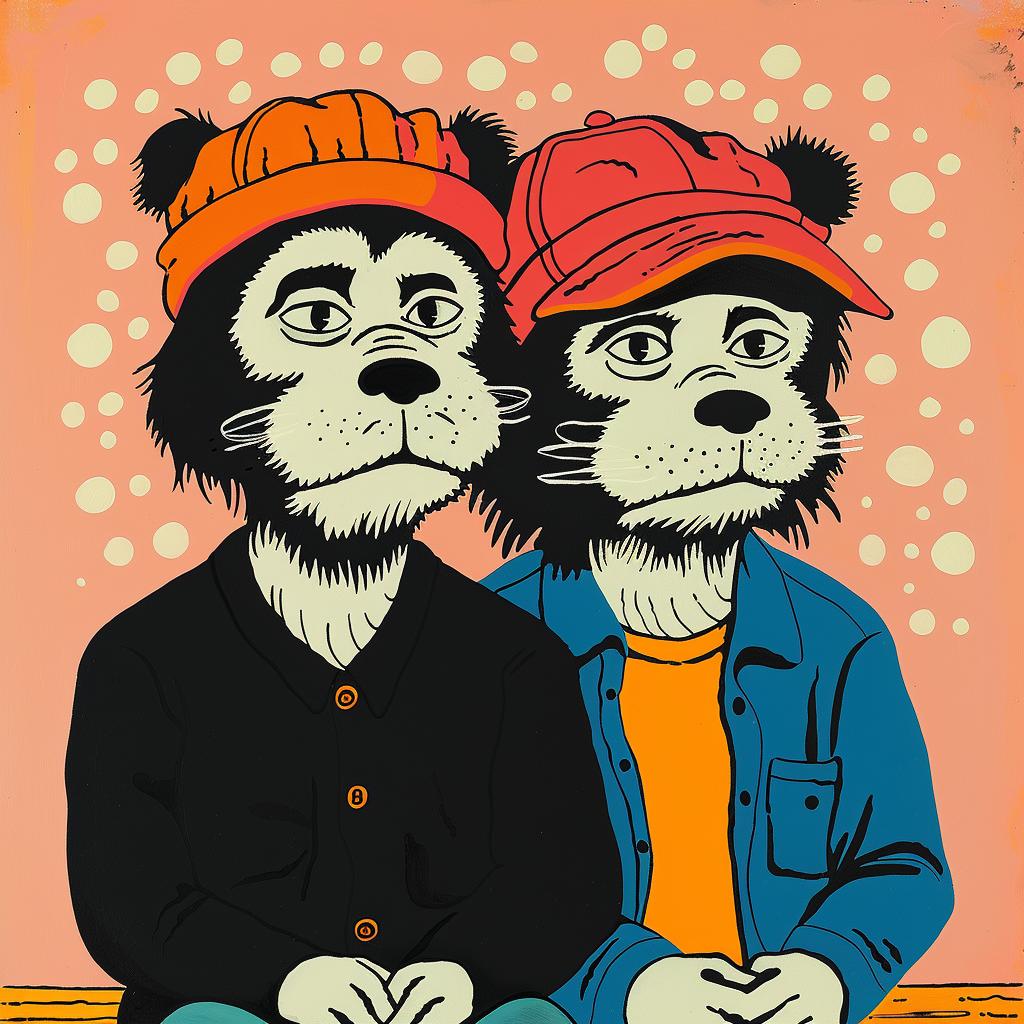 bears  bench  hat  cartoon  colorful  illustration  whimsical  playful  animal  sitting 963252
