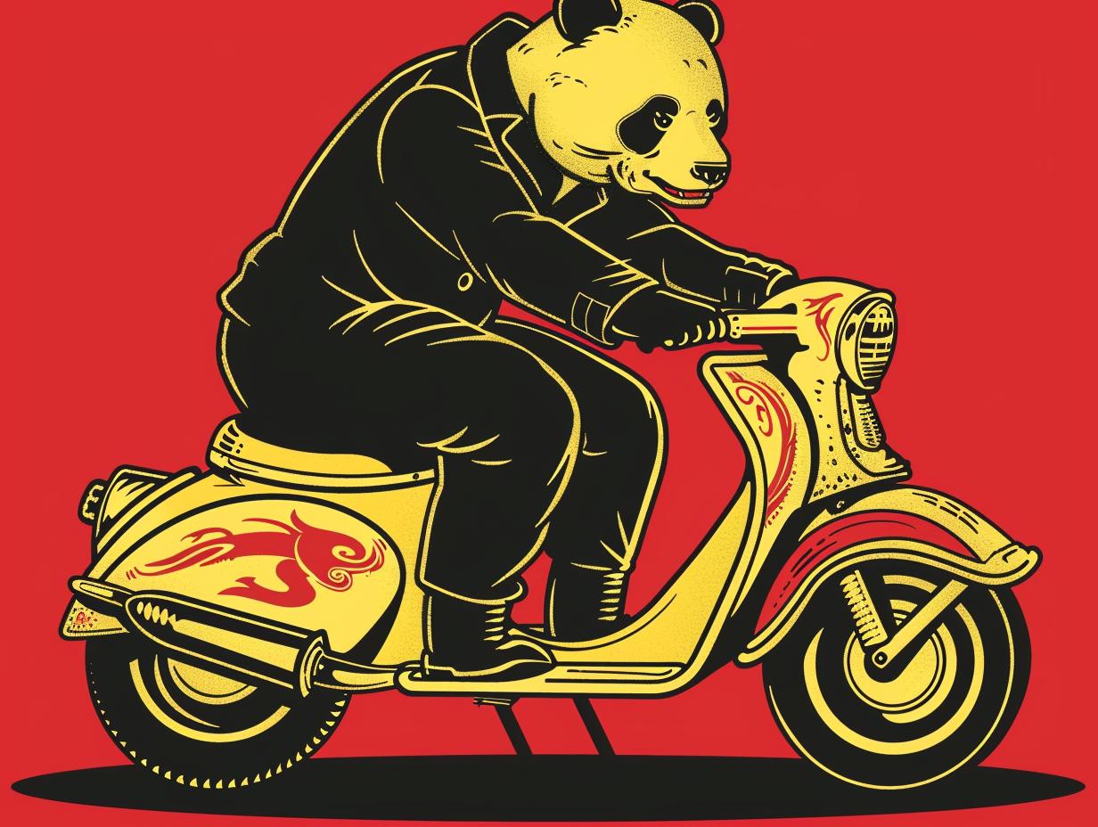 panda  scooter  moped  red  background  cute  animal  travel  fun  art 943413