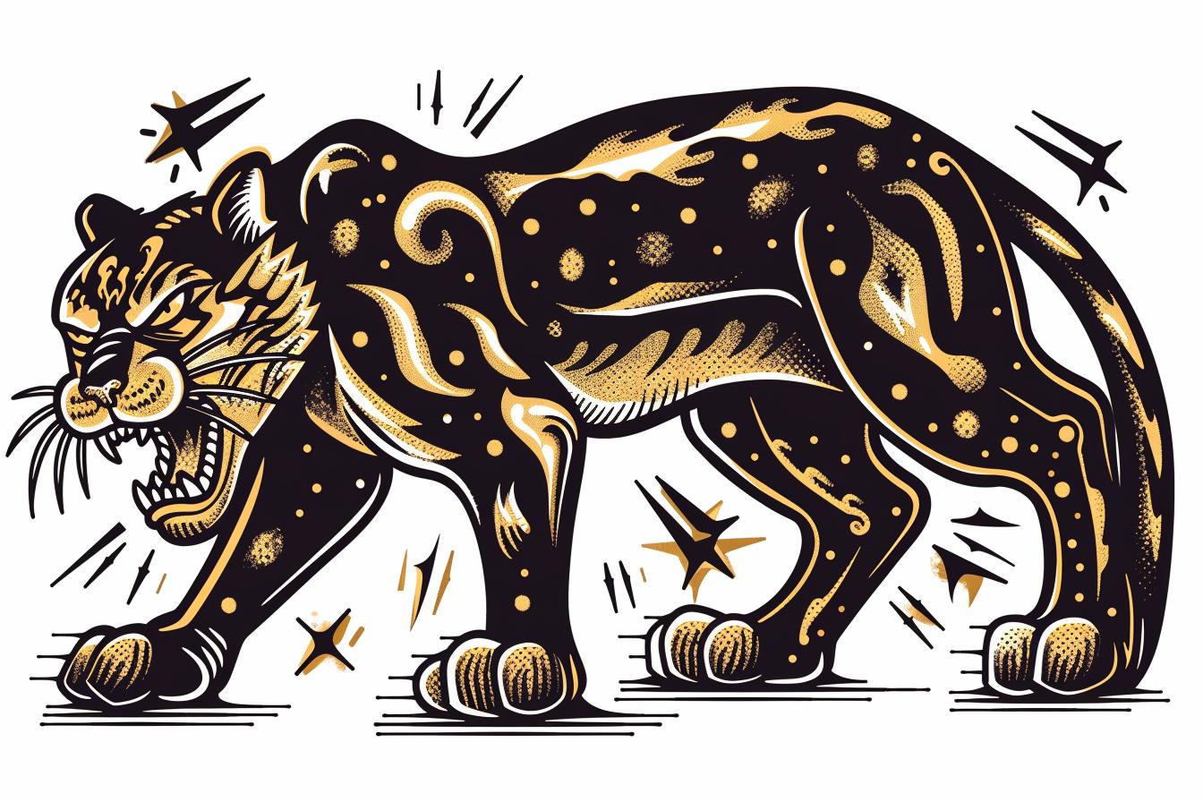 panther  leaping  black  gold  star  illustration  Sailor  Jerry  dynamic  wildlife 943498