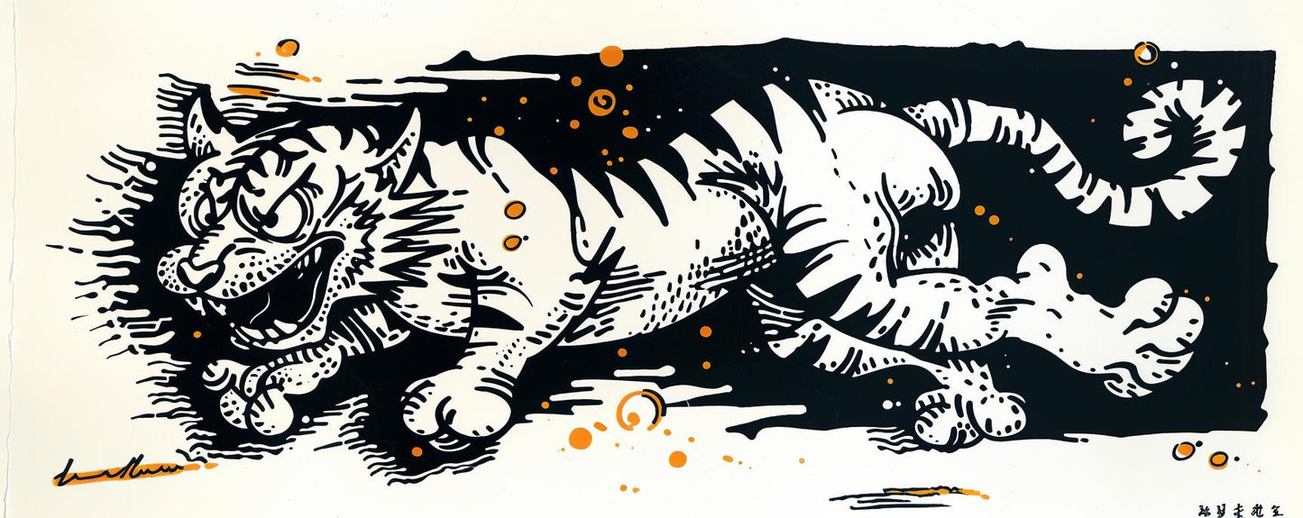 leaping  tiger  drawing  wildlife  animal  dynamic  stylized  artwork  nature  realism 1027884