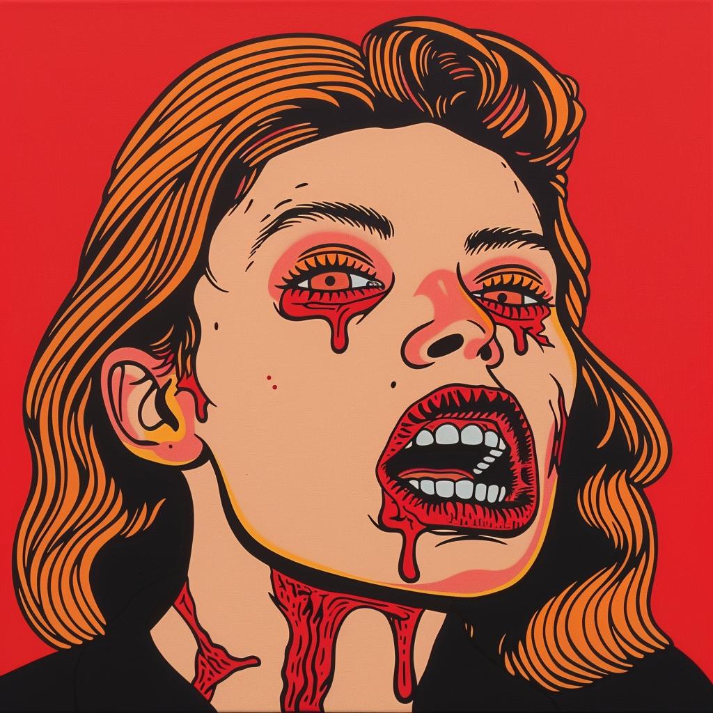 ملصق وجه امرأة ملطخة بالدماء، رسم رعب، هجوم زومبي، رسم توضيحي داكن 1022313