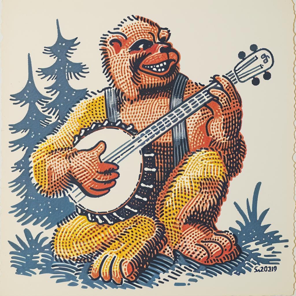 bear  banjo  musician  folk  playful  humorous  poster  illustration  fantasy  artwork 962740