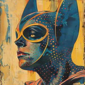 صورة شخصية لباتمان، رسم كاريكاتوري عتيق، أصفر وأزرق، رسم توضيحي، بطل، مخلوق، 1076916