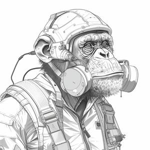 chimpanzee  gasmask  black  white  drawing  linework  illustration  vector  strong  futuristic 1070727