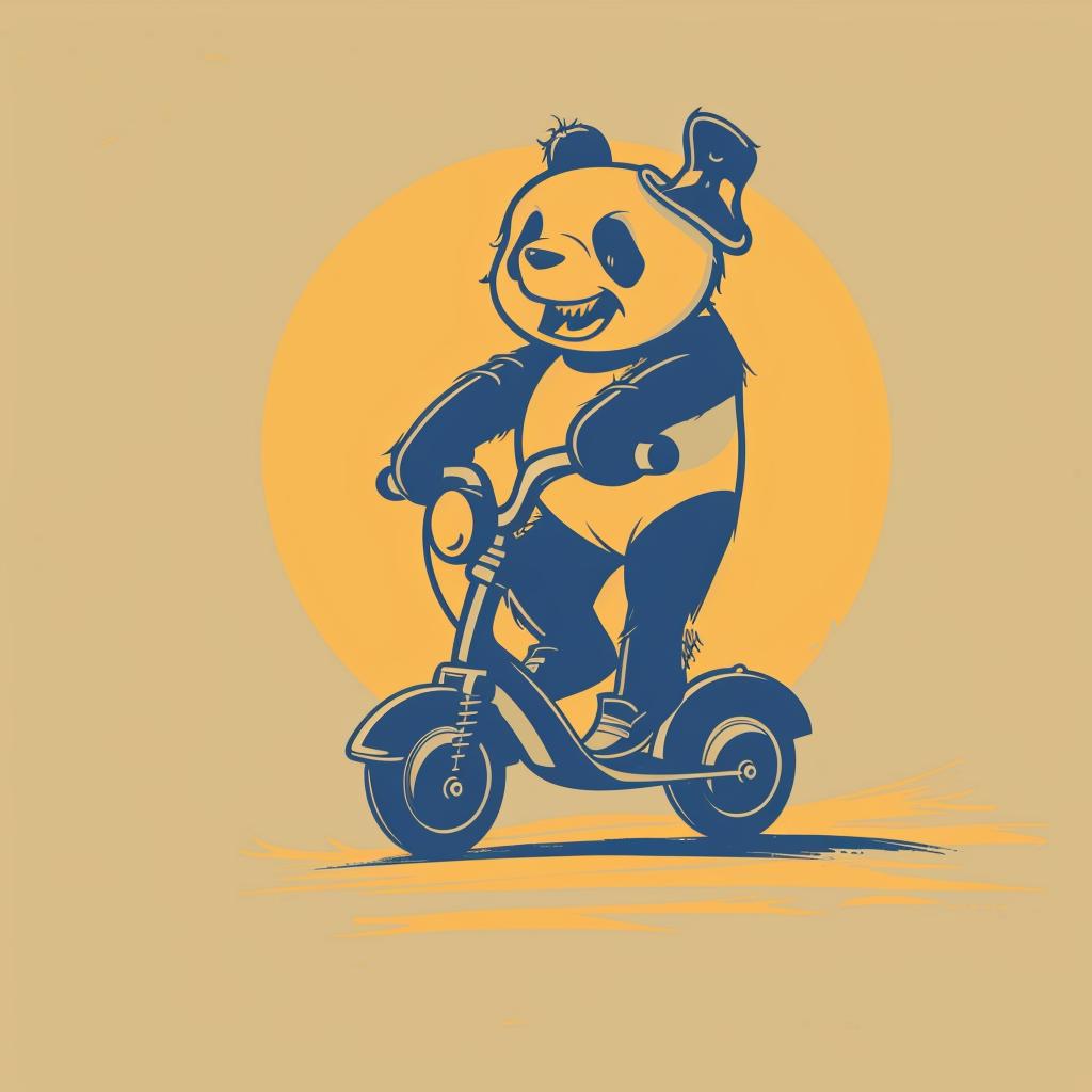 panda  scooter  happy  minimal  blue  yellow  simple  cartoon  cute  illustration 955435