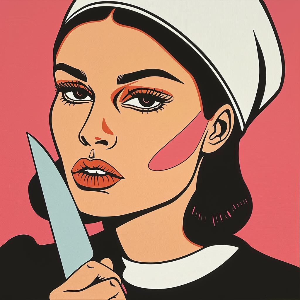 امرأة سكين ممرضة صورة مجازية ملونة جرافيكية جريئة ديناميكية بصرية 943719