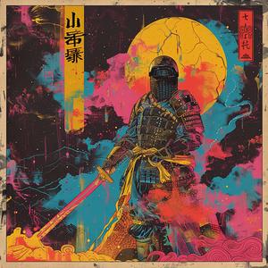 surreal  album  cover  samurai  moon  risograph  symbolist  hyper-realistic  screenprinting  art 1065037