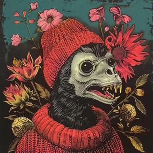 monkey  red  sweater  flowers  painting  chromolithography  art  colorful  detail  playful 1050882