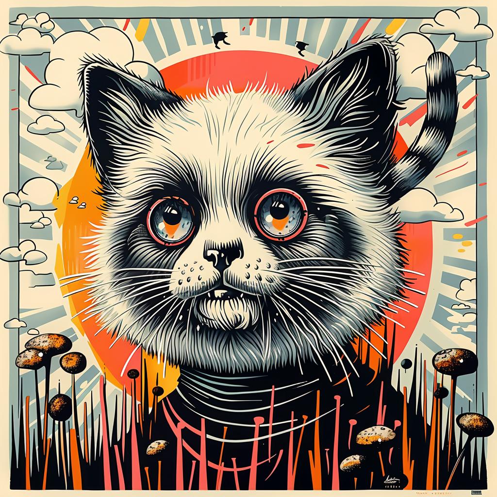 cat  field  poster  illustration  colorful  landscape  animal  playful  artwork  creature 1032991