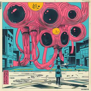 surreal  giantoctopus  albumcover  Risograph  symbolist  hyperrealistic  screenprinting  vibrant  underwater  colorful 1080017