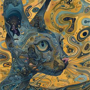 cat-rabbit  creature  portrait  vintage  comic  ArtNouveau  surreal  illustration  swirls  blue 1076957