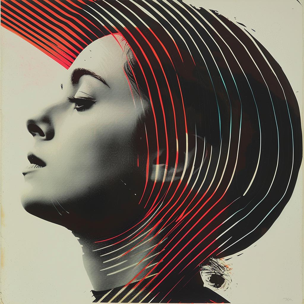 woman  surreal  hat  stripes  album  cover  hyper-realistic  Otl Aicher  creative  design 960619
