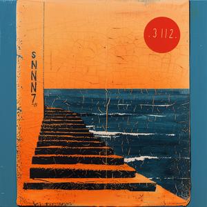 painting  encaustic  impasto  stairs  ocean  orange  blue  abstract  landscape  sun 1066281