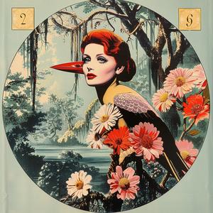 chromolithography  painting  woman  red  hair  bird  mouth  artwork  colorful  portrait 1047443