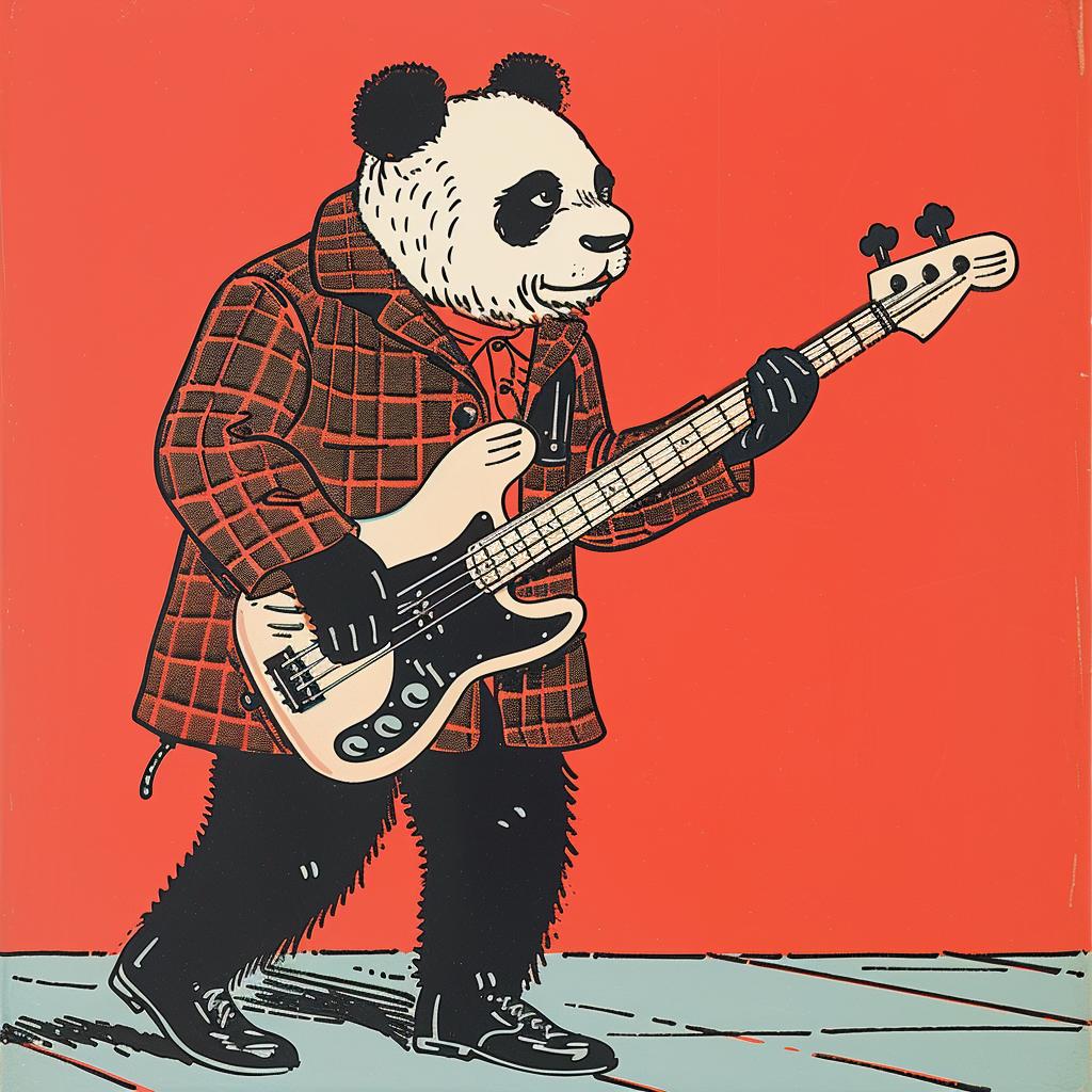 panda  bass  guitar  rockstar  clothing  play  music  cartoon  art  Norman 921874