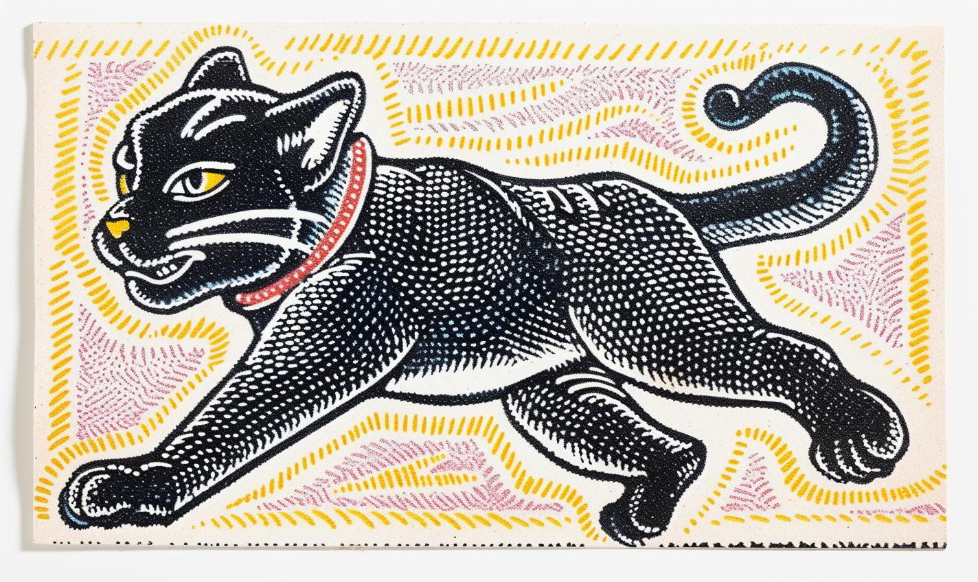 panther  leap  black  cat  yellow  eyes  collar  art  design  animal 961029