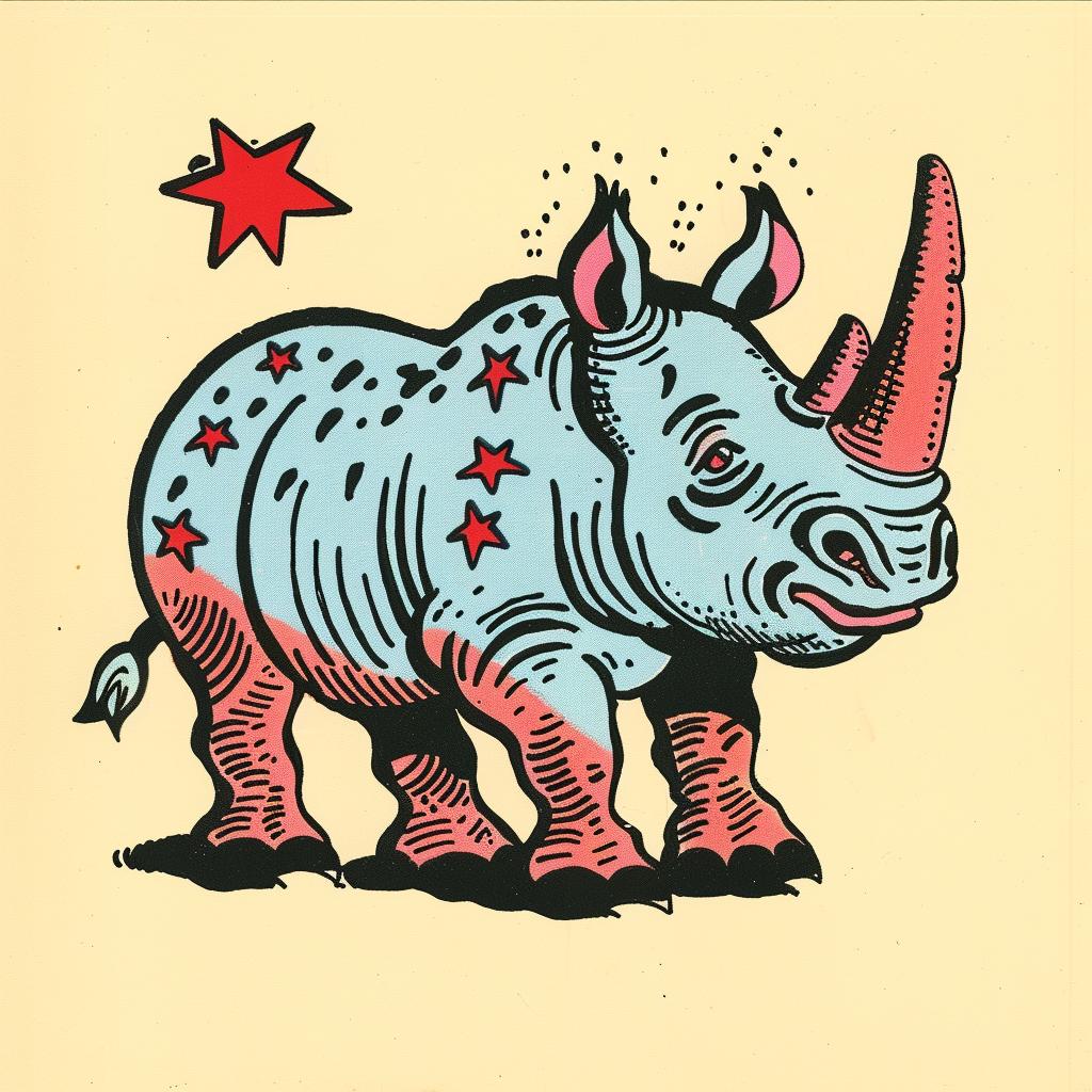 tattoo  rhino  SailorJerry  vintage  comic  illustration  star  art  animal  whimsical 919697