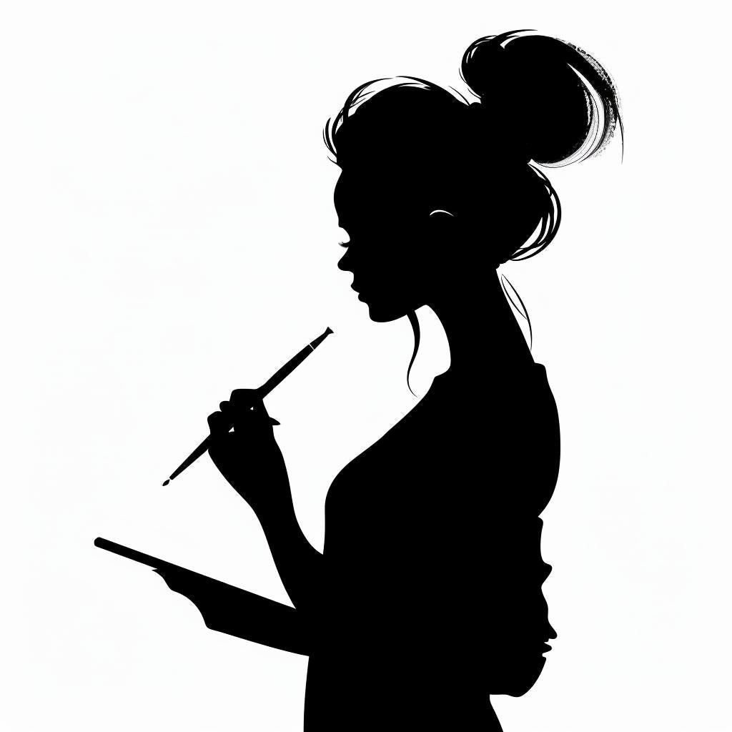 silhouette  woman  paintbrush  clipboard  vector  art  white  background  top  half 954247