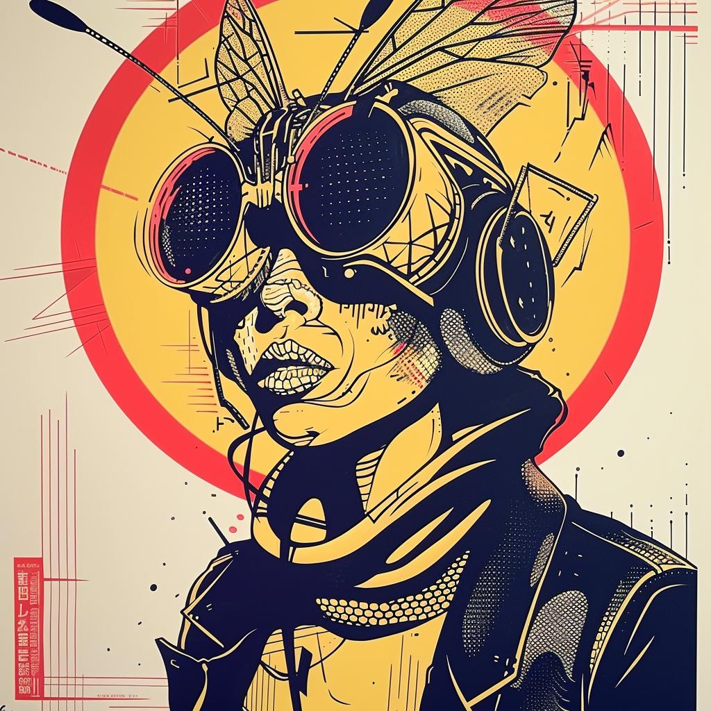 surreal  woman  album  cover  headphones  bee  hyper-realistic  symbolist  screenprinting  art 939538