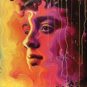 chromolithography  woman  colorful  paint  face  fire  flames  vibrant  expression  art 1054487
