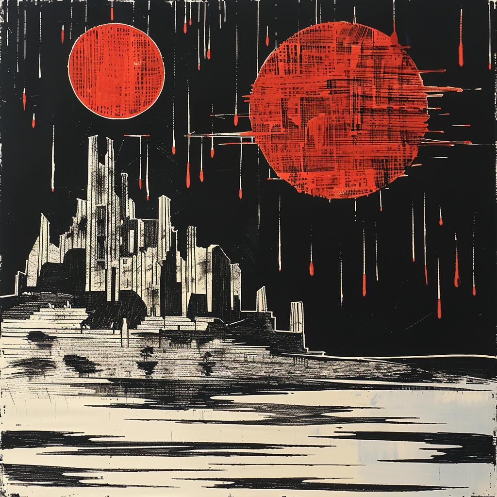 painting  red  suns  city  landscape  vibrant  abstract  atmospheric  sunset  colorful 928135