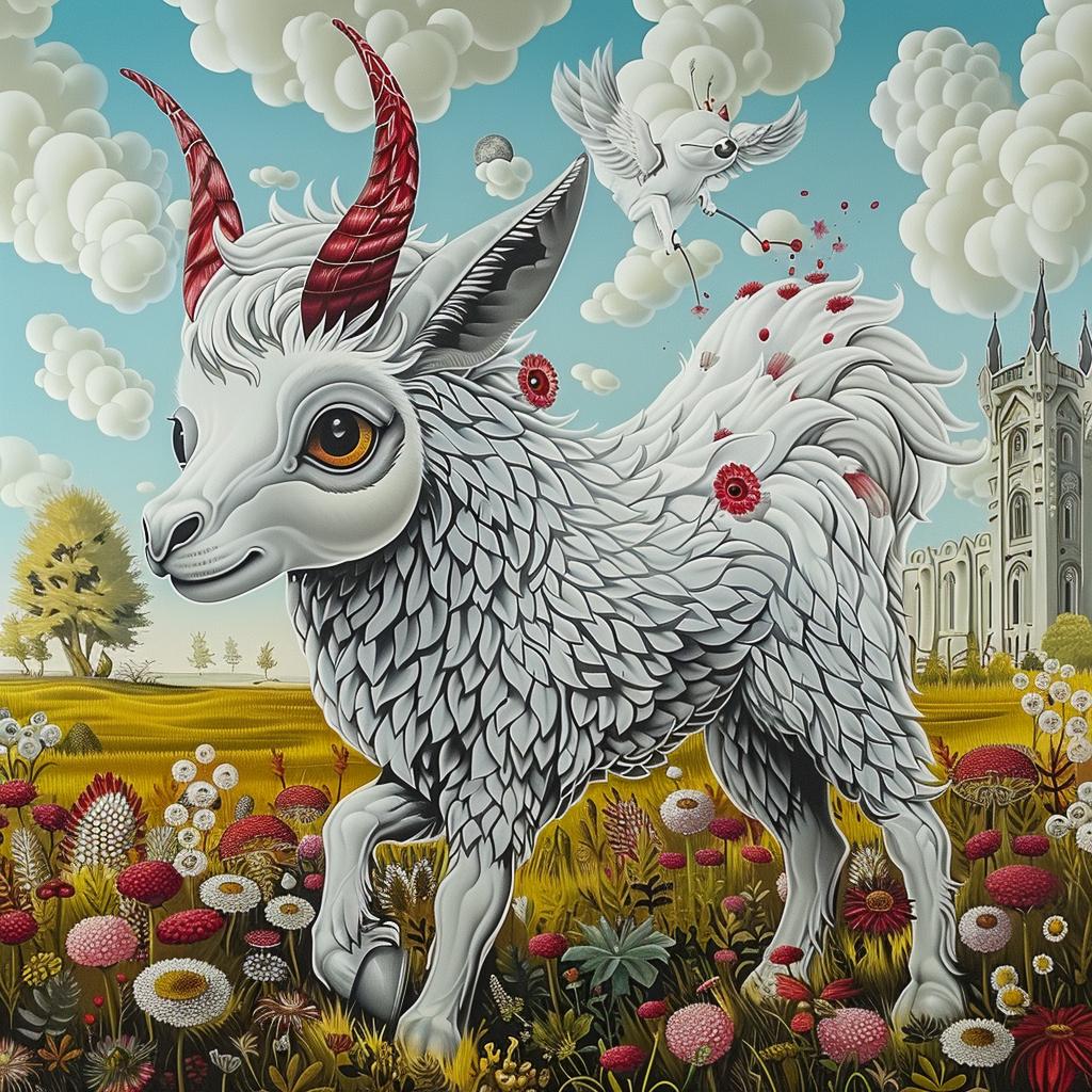 mythical  creature  hybrid  goat  horns  flowers  field  painting  fantasy  animal 941388