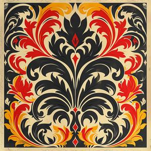 neon  damask  pattern  black  red  bold  white  symmetrical  ornate  design 1078904