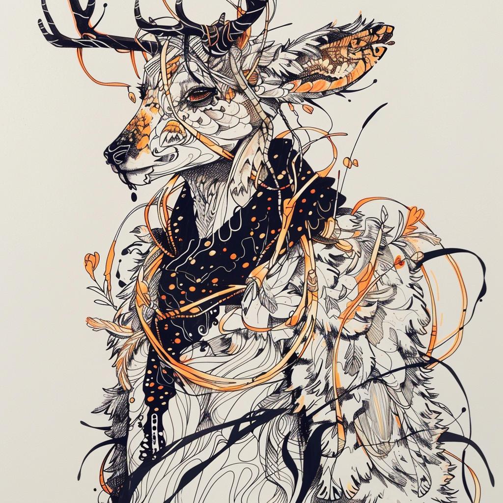 mythical  creature  hybrid  deer  scarf  drawing  fantastical  unique  horns  essence 952938