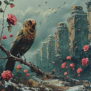 painting  bird  branch  city  nature  colorful  art  perched  landscape  illustration 1057173