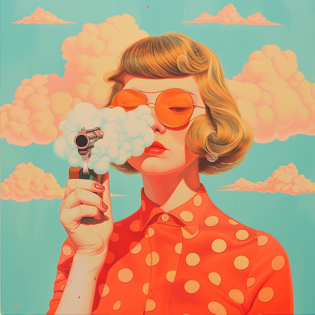 surreal  album  cover  female  sunglasses  gun  art  painting  Joan  vivid 1017459