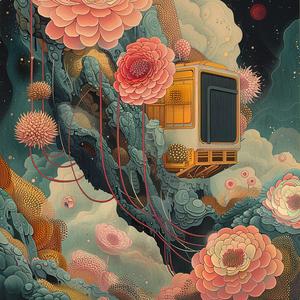 flowers  clouds  train  painting  chromolithography  nature  vibrant  artistic  landscape  colorful 1059493