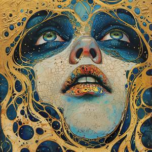 illustration  woman  comic  surrealism  ArtNouveau  pointillism  blue  gold  makeup  vintage 1076516