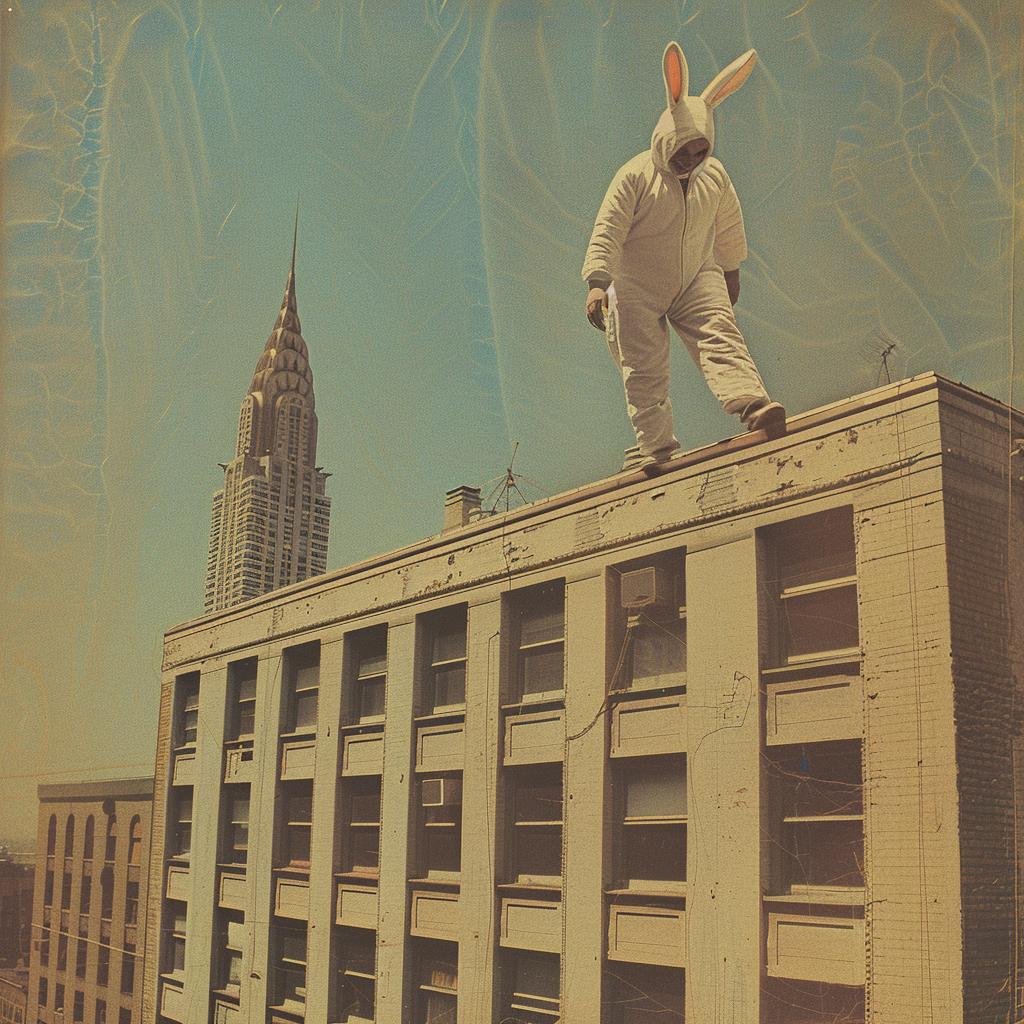 surreal  collage  NYC  rabbit  costume  building  whimsical  highcontrast  playful  urban 970863