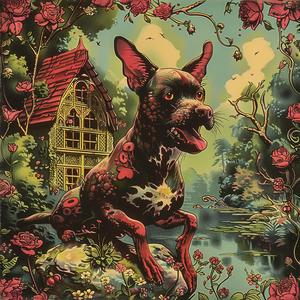 chromolithography  dog  house  painting  nature  canine  artwork  colorful  landscape  scene 1052397
