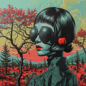 woman  sunglasses  red  apples  minimal  chromolithography  playful  vibrant  colorful  fashion 1037579