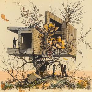 people  abandoned  Frank  Lloyd  Wright  shack  black  white  drawing  art 1036572