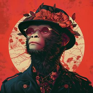 surreal  monkey  hat  sunglasses  Mitsumasa  Anno  Risograph  symbolist  screenprinting  art 1077498